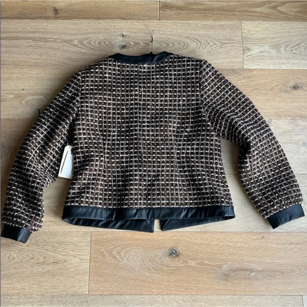 Anthropologie Tweed Vegan Leather Trimmed Jacket with bows (L) - Picture 5 of 6
